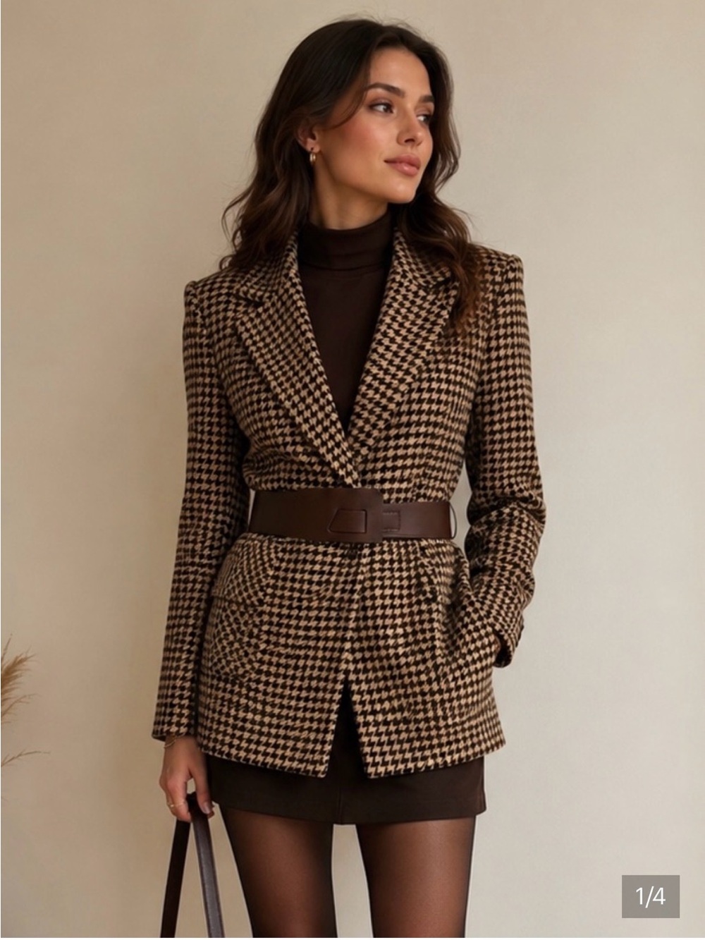 Commense Brown & Cream Houndstooth Blazer - Picture 3 of 5
